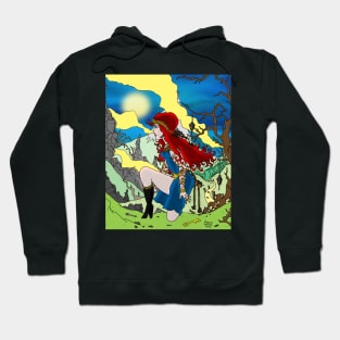 Red. Pen line art. Red-head female figure. Hoodie